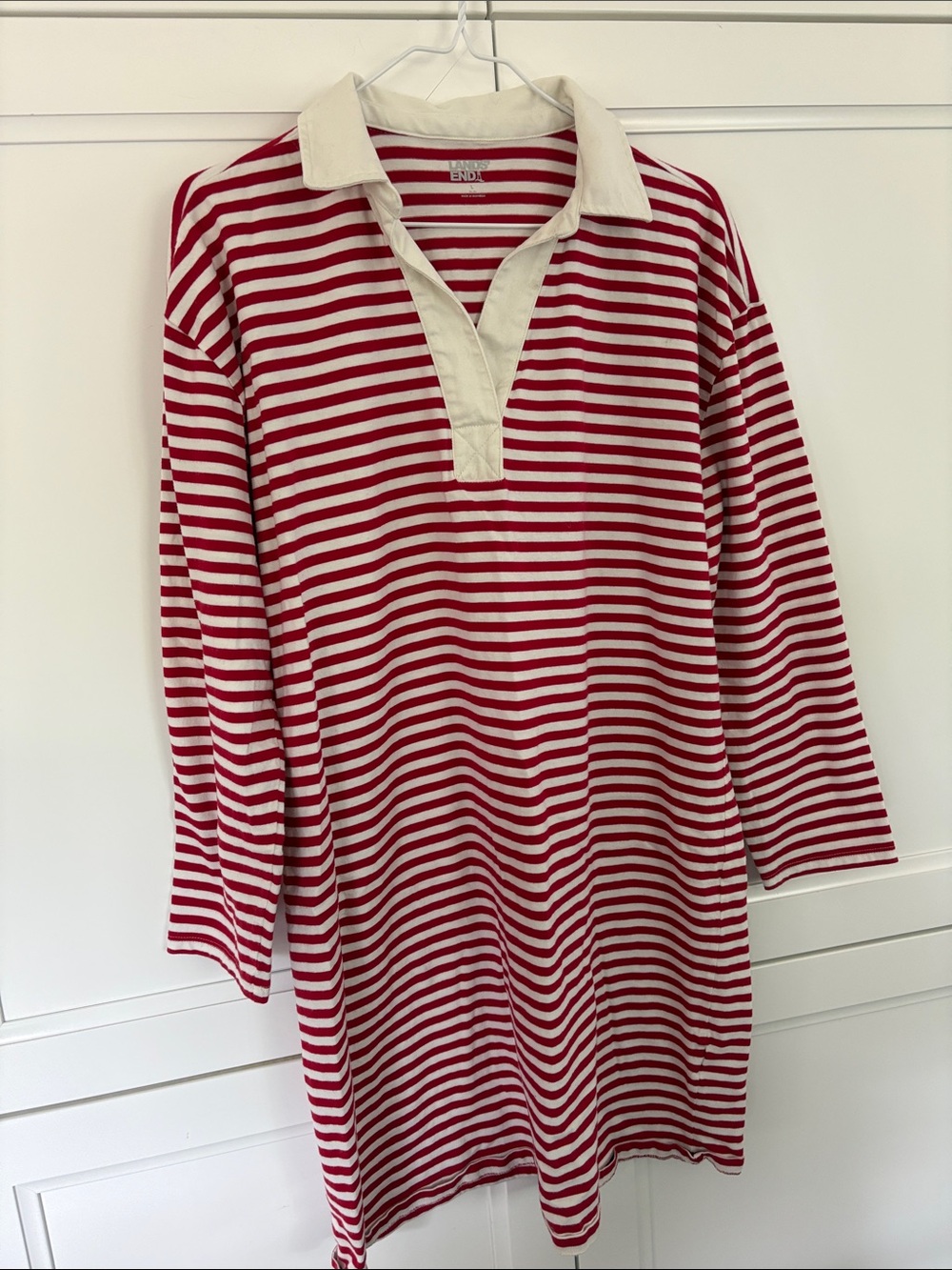 ⚓️ LANDS END Nautical Red/Cream Rugby Tunic Dress or Cover-Up ❤️